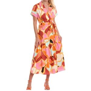 Hutch Rosen Short-Sleeve Tie-Waist Midi Shirt Dress